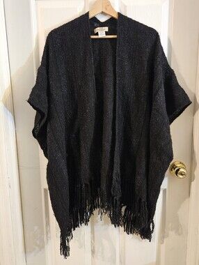 Simply Natural Designs Baby Alpaca Open Front Fringed Wrap Black One Size Peru